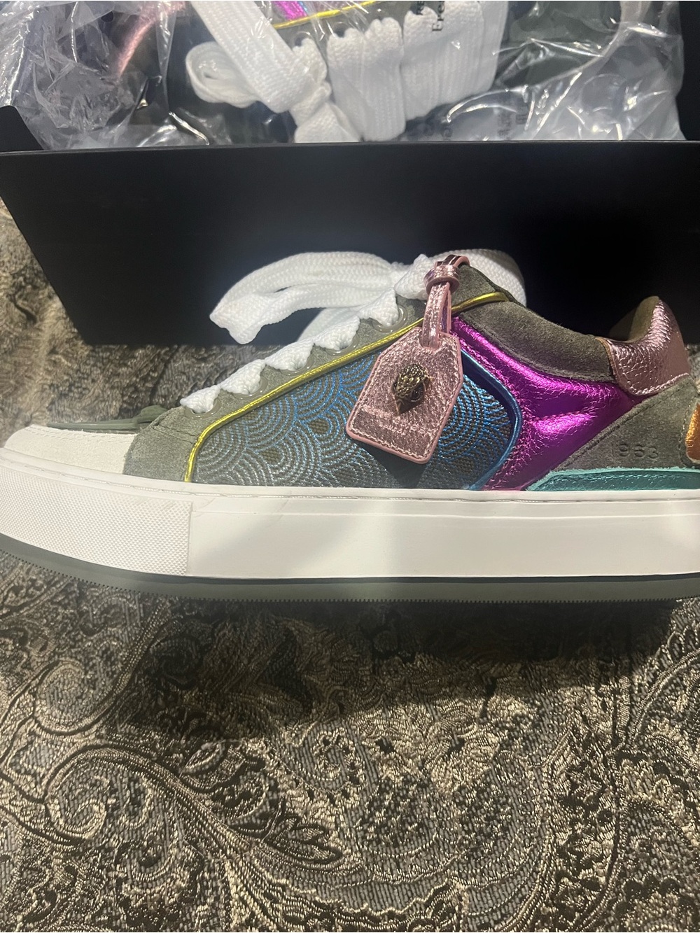 Kurt Geiger Olive Multi Metallic Pink Blue Platform Sneakers - Picture 6 of 6